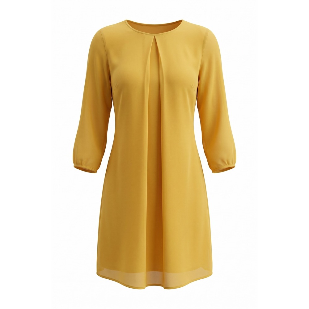 HM Mustard Yellow Pleated Front Shift Dress 3/4 Sleeve‎ Size 4